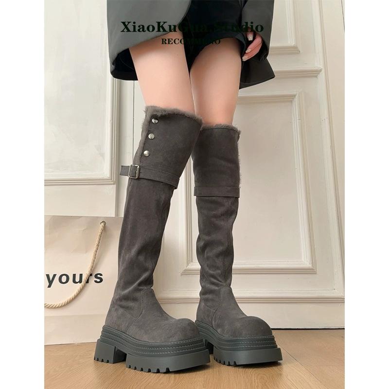 Thick-soled High Snow Boots Women's New Winter Velvet Warm Cotton Shoes Two Wear Thin Knee Boots