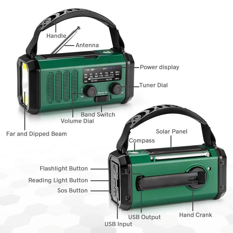 SOS Alarm Power Bank Radio E30 10000mAh FM Emergency Radio Solar Hand Crank Generator AM/FM/NOAA LED Portable Radio