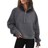 Womens Oversized Hooded Fleece Pullover Sweater With Raglan Sleeves Stand Collar Half Zip Streetwear