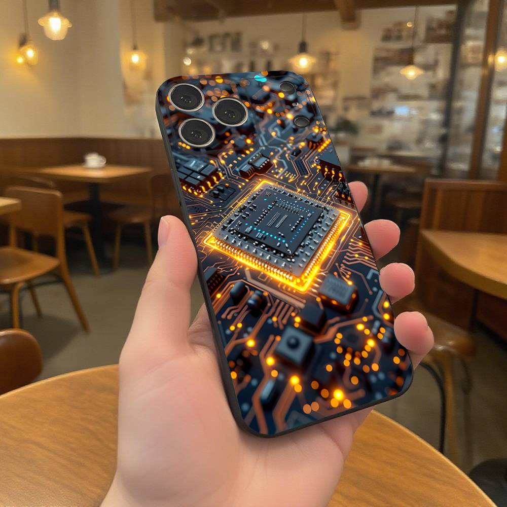 Science Circuit Board Wear-resistant Phone Case For iPhone 17,16,15,14,13,12,11,Pro,Max,Plus Black Soft Cover