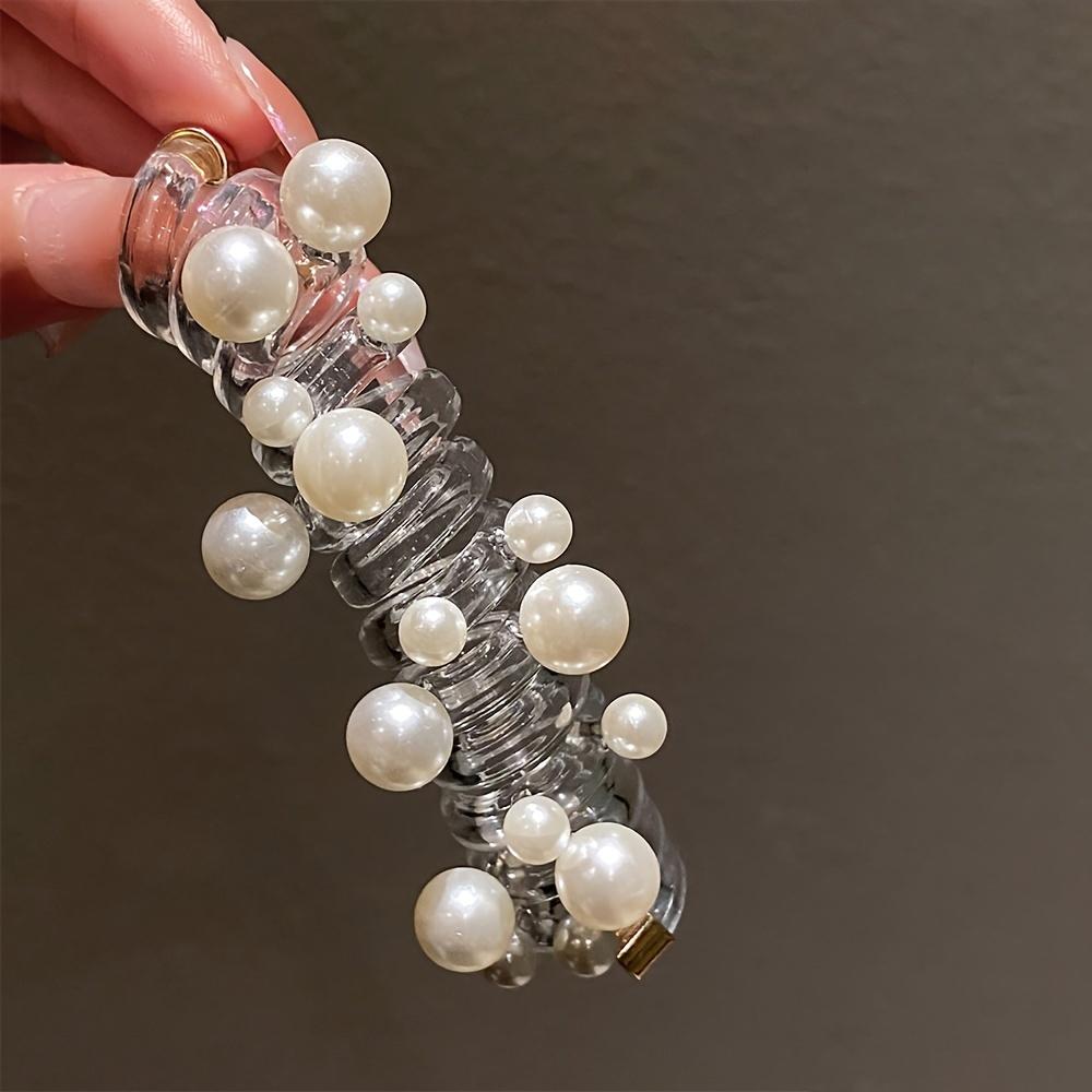 Vintage Faux Pearl Decorative Telephone Line Shaped Hair Loop Elastic Hair Tie For Women And daily use Wear