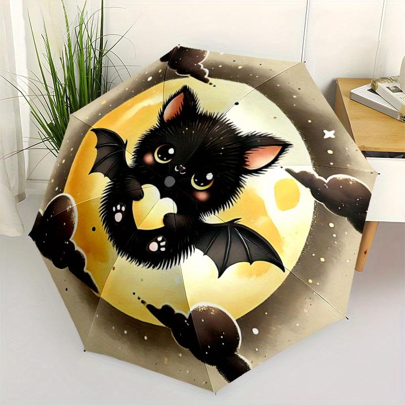 

1pc Bat Cute Cartoon Design Automatic 3-Fold Cartoon Umbrella Design, Cute Cartoon Pattern, Portable Outdoor Umbrella, Perfect, Holiday Gift