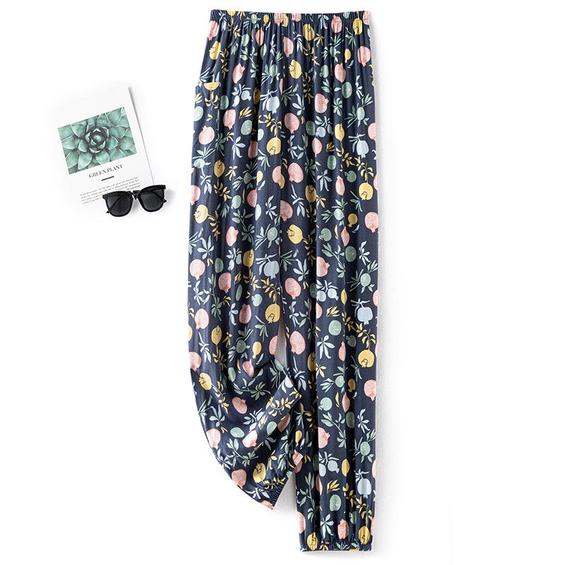 Dámské letní bavlněno-hedvábné pyžamové kalhoty: Lehký, Odolný proti komárům, Volný střih, Elastický kotník, Na pláž nebo na doma.