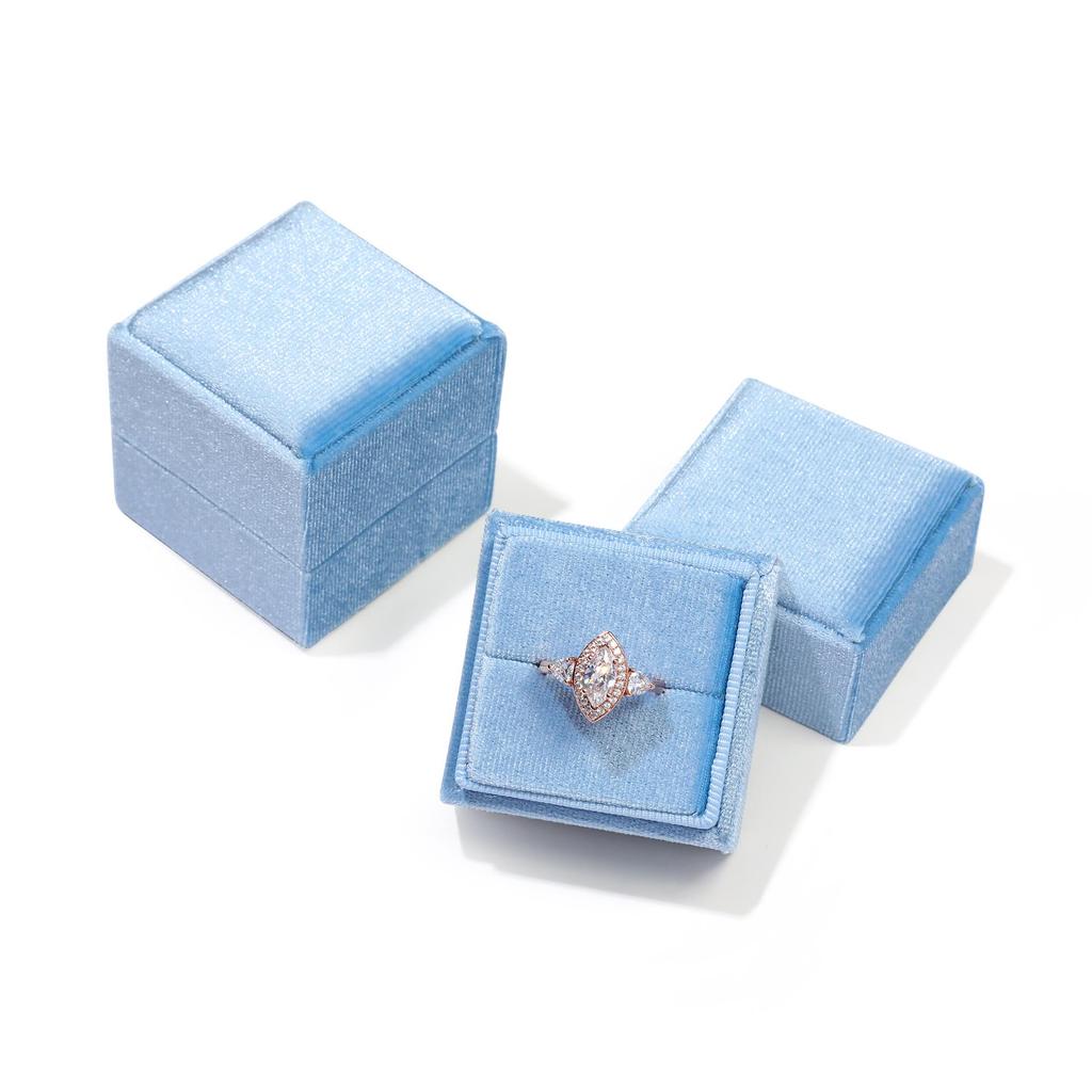Velvet Vintage Ring & Earring Box with Lid - High-Grade Feel, Single/Double Ring Slots