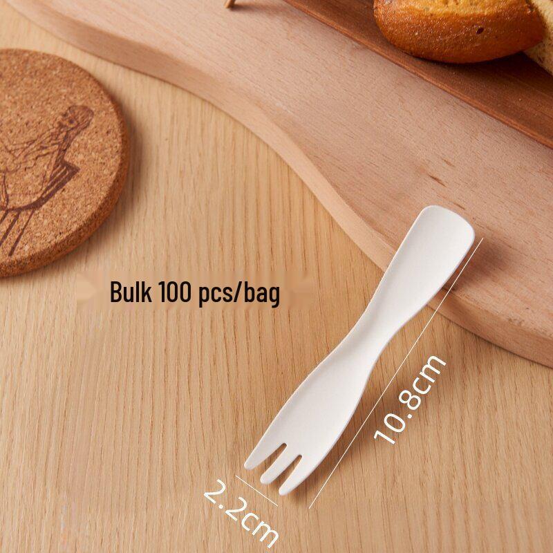 Eco-Friendly Disposable Cutlery Set: Fork, Knife, Cake Fork, Dessert Spoon, and Ice Cream Spoon.