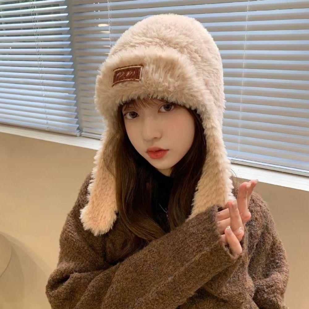 Earmuffs Woolen Beanie Hat Solid Color Winter Hood Hat Simple Plush Ear Protection Hat  Outdoor