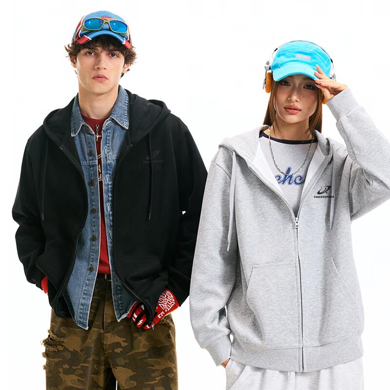 Fingercroxx Men's Hooded Zip-Up Sweatshirt with Star-Ring Graphic