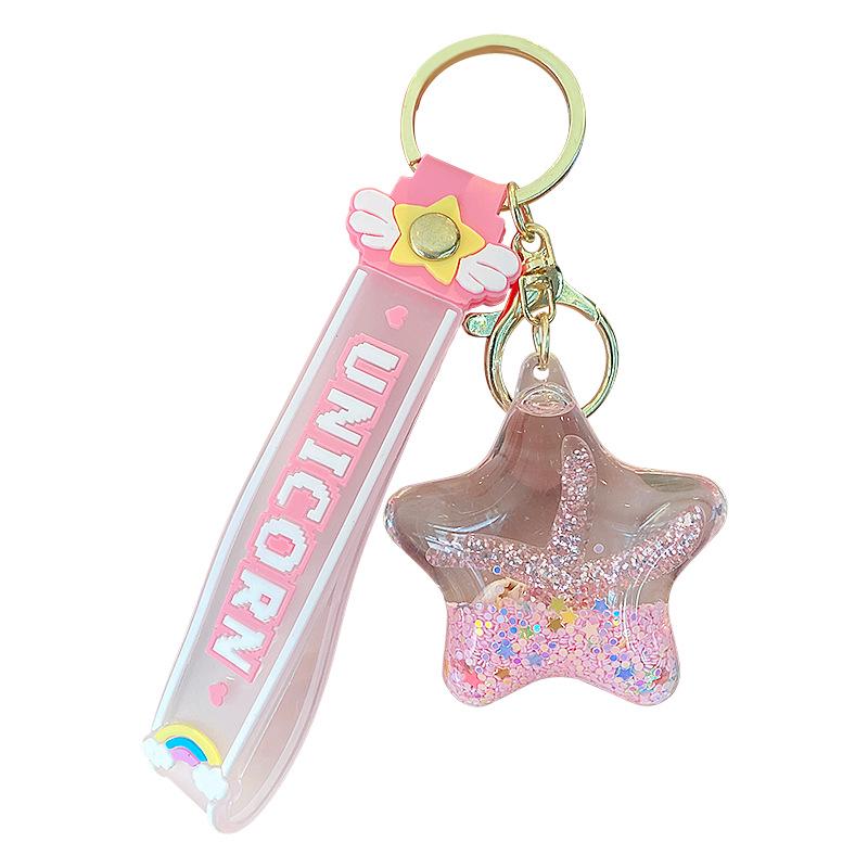 Breloc Stea de Mare Nisip Mișcător Ulei: Pandantiv Exquisit pentru Genți de Damă, Studenți și Copii - Decor Drăguț cu Ghiozdan Flotant