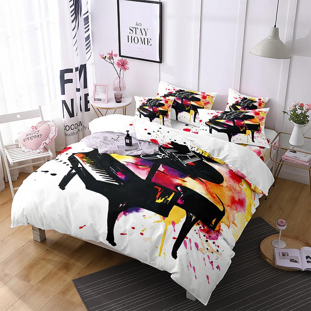 Music Theme Polyester Duvet Cover Set 3D Guitar Piano Bedding Set King Queen Twin Full Size for Kids Boys Girls Room Decoration