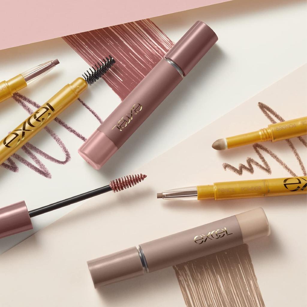 Excel Puderstift Augenbrauen EX PD16 Augenbrauen Augenbrauen Augenbrauen 3 Funktionen in 1 & (Aschrosa) Bleistift, Puder, Pinsel,