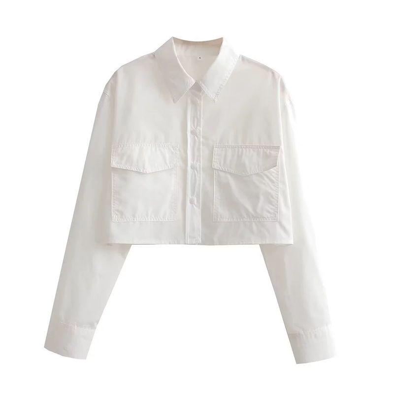 

Short Collar Solid Color Long Sleeve Shirt Short Lapel Long Sleeve Shirt White M(M)