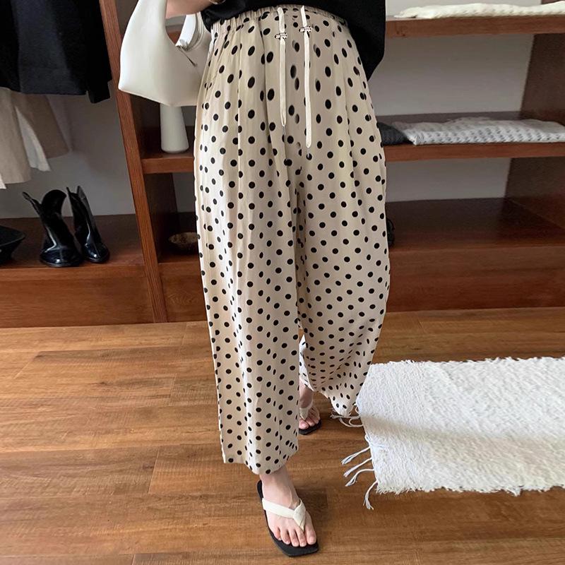 

Летние льняные брюки в горошек с широкими штанинами для беременных женщин 2024 года — свободные, без живота, на шнурке, маленького размера. 2XL абрикосовый