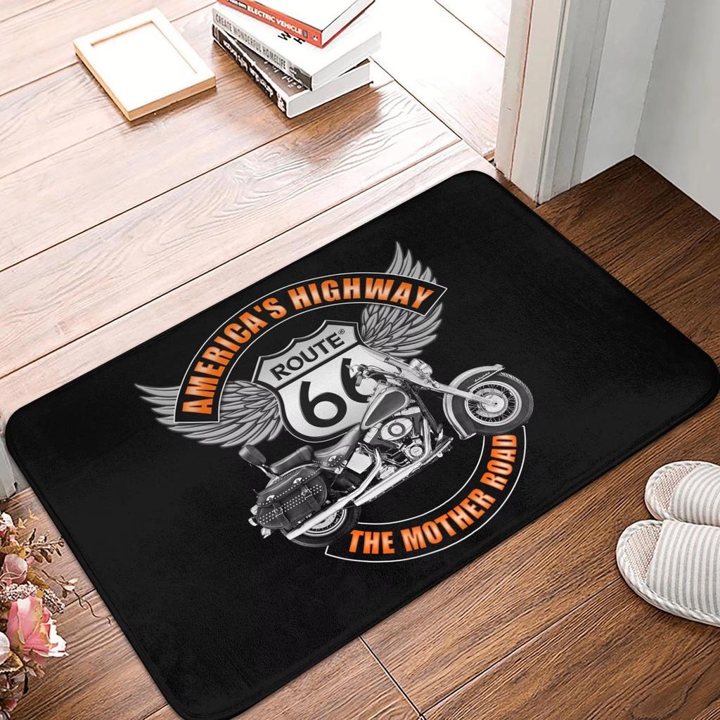 Route 66 Front Door Mat Anti-Slip Outdoor Americas Highway Doormat Kitchen Balcony Entrance Rug Carpet Historic Route 66