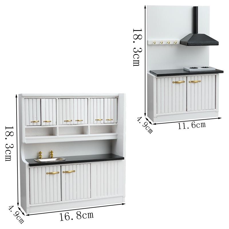 1:12 Scale European-Style White Kitchen Set - Two-Piece Dollhouse Model