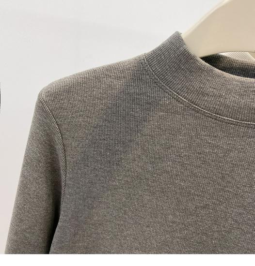 Autumn/Winter 2025 Women's Ribbed Half-High Neck Velvet-Lined Base Layer Shirt with Stand Collar