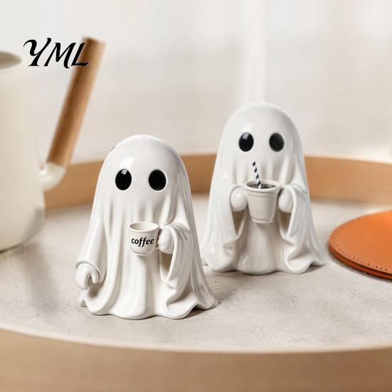 Halloween Ghost Figurine Figurine, Resin Spooky Cute Statue, Funny Creepy Fun Desk Accessories Tabletop Ornament for Home Shelf Party Haunted