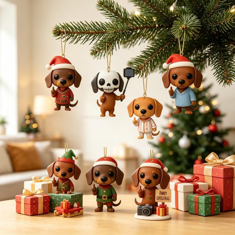 Fun Dachshund Advent Calendar Blind Box 24 Cartoon Charms Christmas Countdown Dog Ornaments