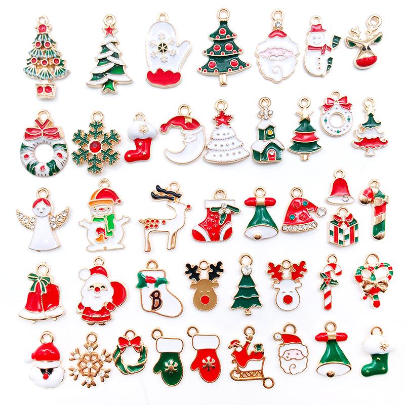 50-Piece Christmas Alloy Enamel Charms Set: Mixed Style DIY Pendants and Dangle Charms.