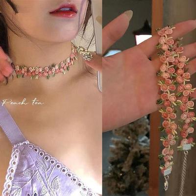 Colar de renda com flores doces, gargantilha para mulheres e meninas, bordado de boa qualidade, acessório de design romântico da moda