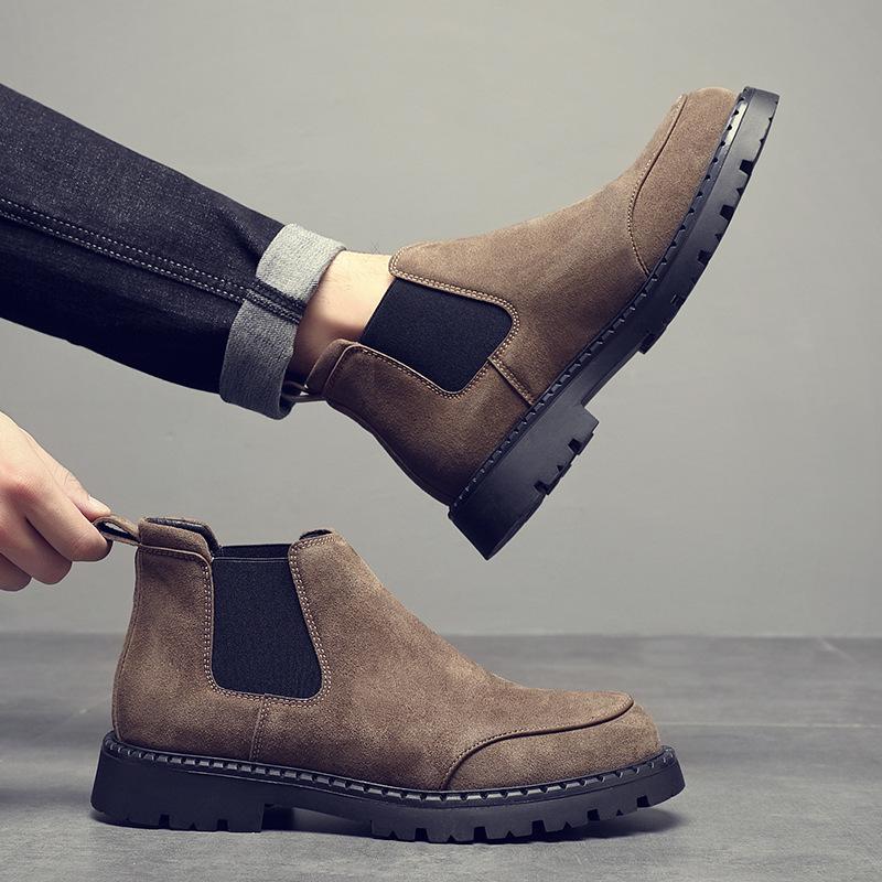 Autumn and winter Chelsea boots leather comfortable breathable retro British short boots casual Korean version high-top versatile platform men's shoes