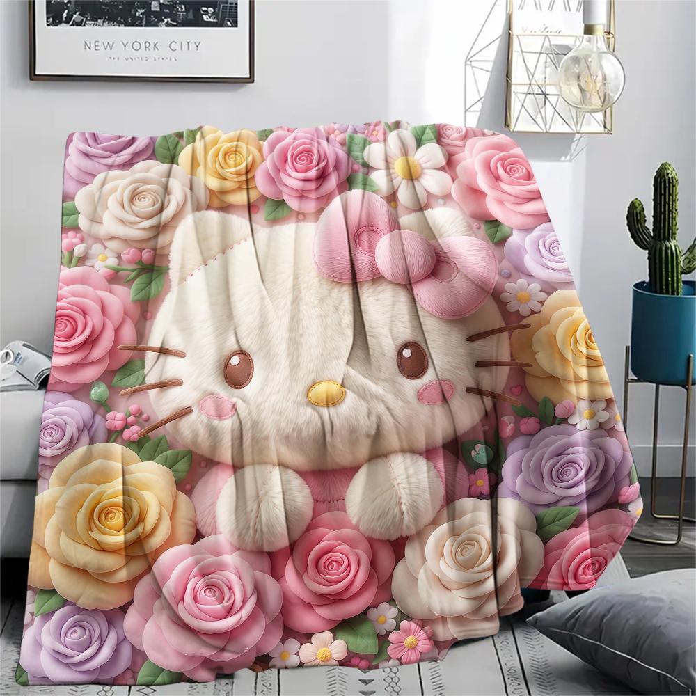 1PC Hello Kitty Cute Print Flannel Blanket, High quality All Seasons, Home Decor, Warmth and Comfort, Perfect for Christmas Gifts