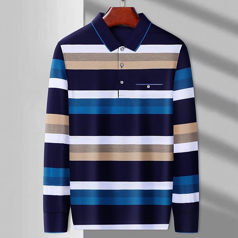 Dad's Long-Sleeved Lapel T-shirt Menswear Fashion Brand Versatile New Bottoming Shirt Men's Casual Striped T-shirt Men
