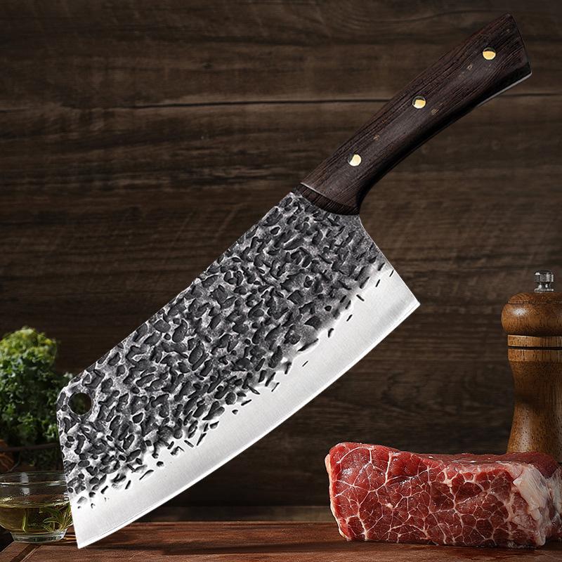 Hand Forged Meat Cleaver Chef Butcher Knife Wood Handle Chopping Bone Cutter for Kitchen Stainless Steel Cooking Knife