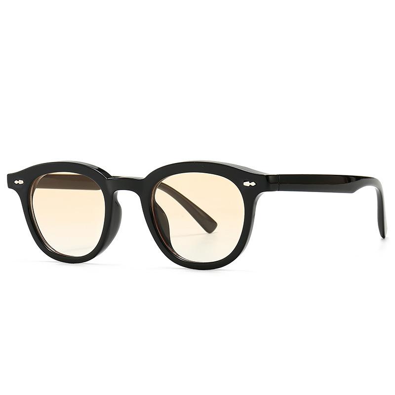Fashion Anti-Blu-Ray Round Women Glasses Frame Retro Sunglasses Rivets Decoration Optical Men Orange Eyeglasses