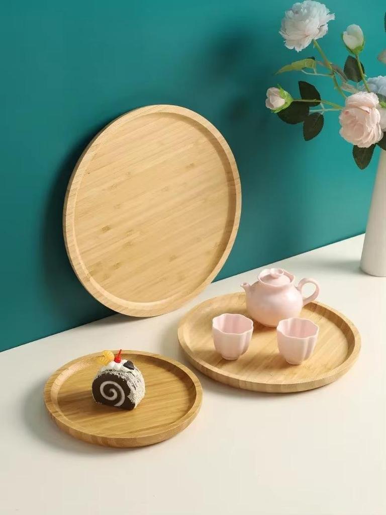 Bambustablett, 1 Stück, Trockenfrüchte, Obst, Dessert, Sushi, Eintopf, Fachbehälter, Couchtisch, Snacks, rundes Fachtablett