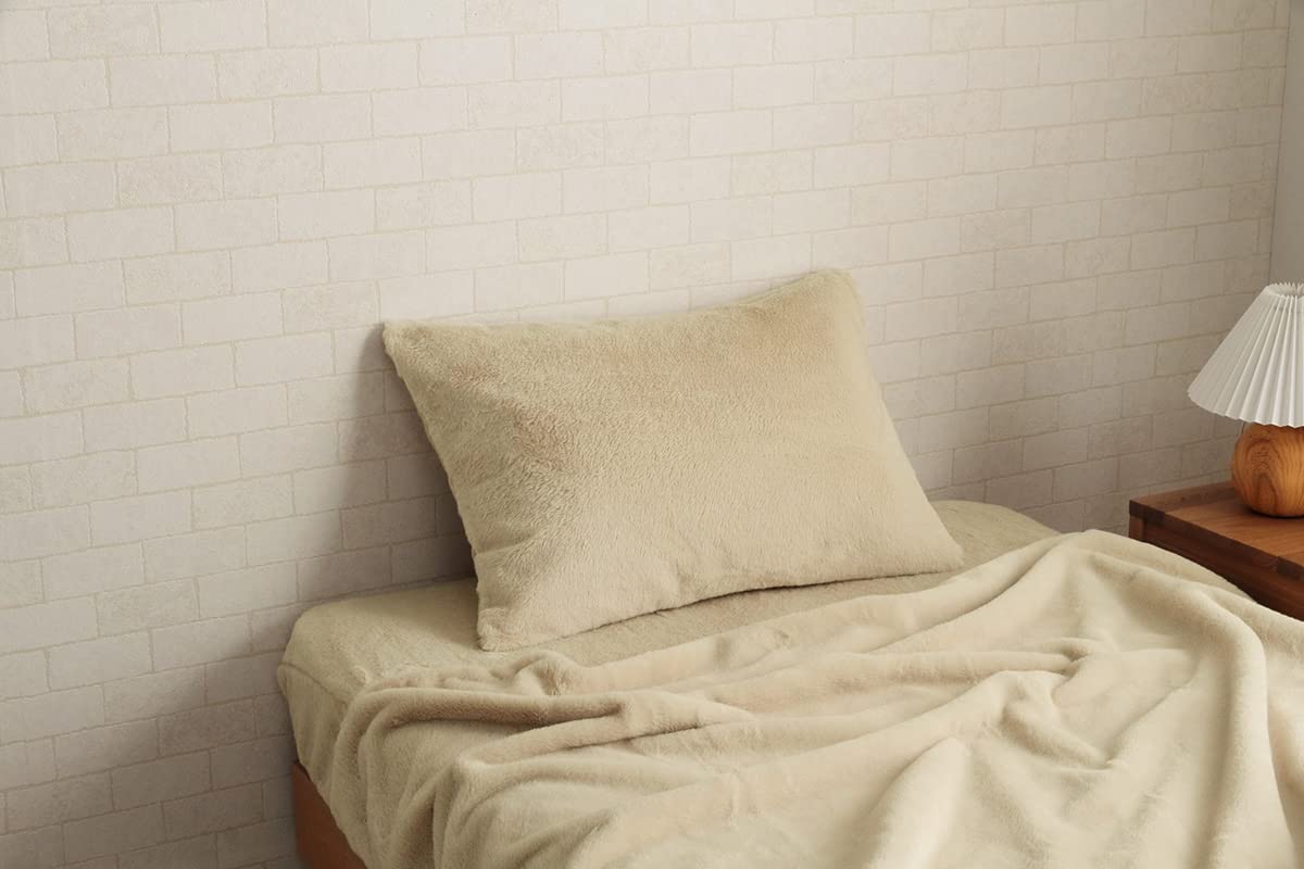 

IKEHIKO Lapia Pillowcase, Approximately 43 x 63cm, Reversible, Milky Beige, Solid Color, Eco-Friendly, Washable, Warm, Stylish for Winter Use #1597469