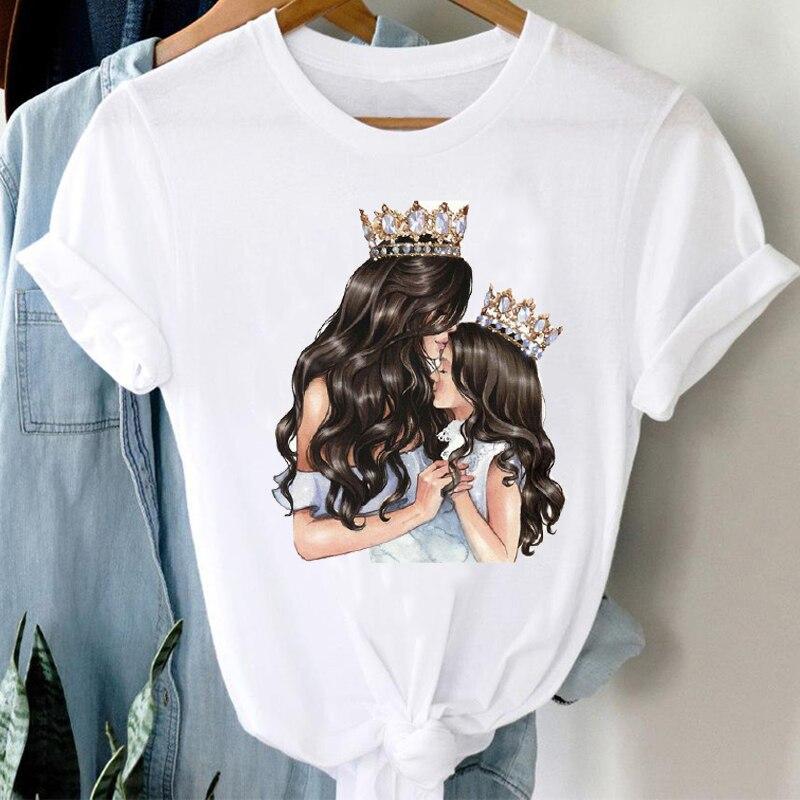 Women T-Shirt Graphic Mama Daughter Sweet Fashion Lovely Cute 90S Cartoon Short Sleeve Print Female Clothes Tops Tees Tshirt