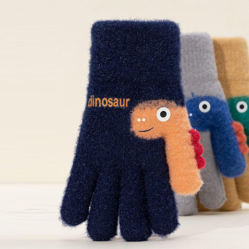 Warm Plush Five-finger Gloves 7-12 Years Old Kids Gloves Cute Winter Knitted Gloves  Boys and Girls