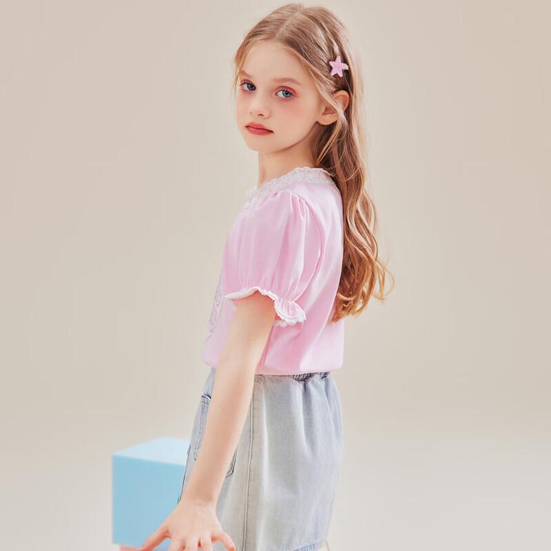 Hello Kitty Girls' Summer Cartoon Heart Print Puff Sleeve T-Shirt