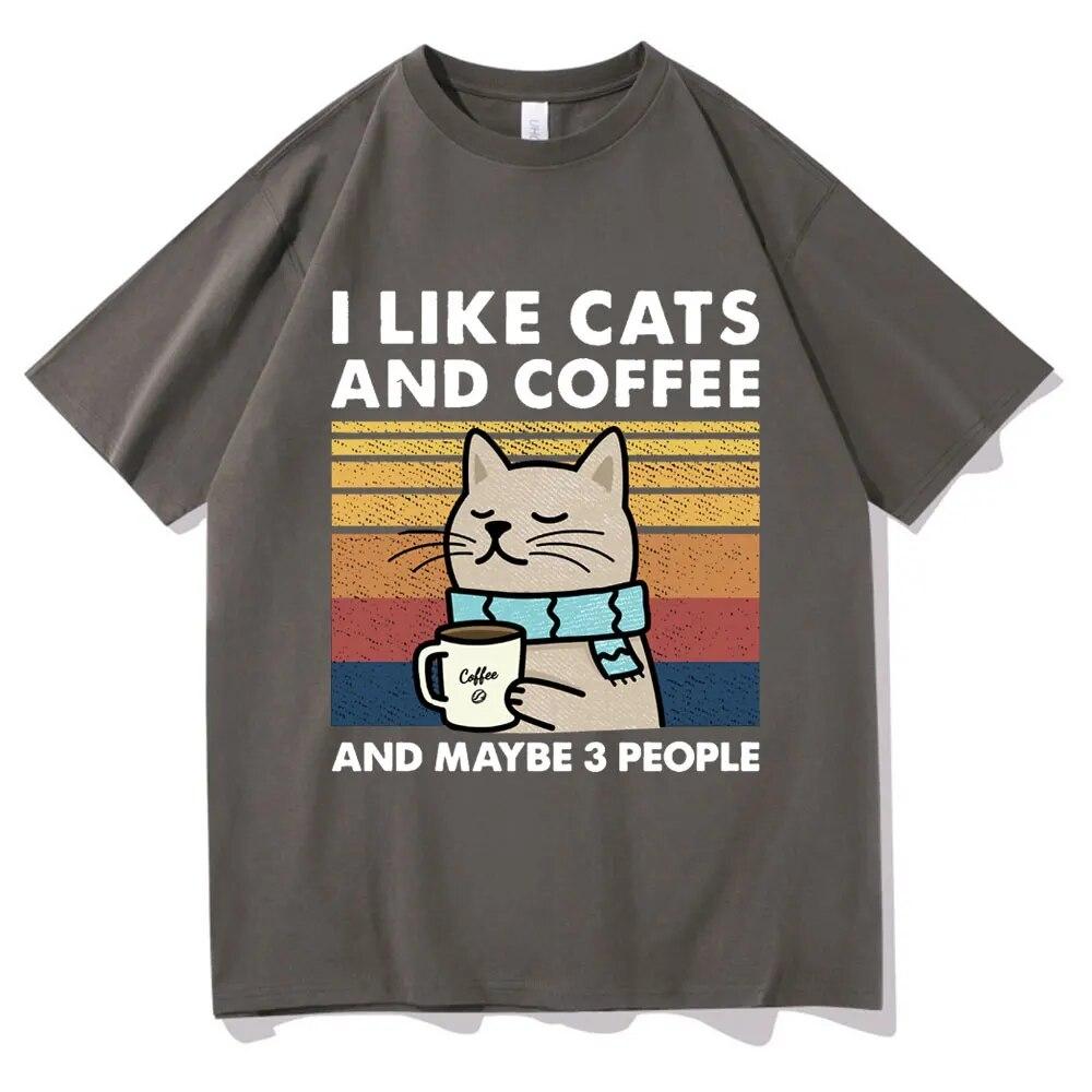 Funny Cat Coffee Graphic T Shirt I Like Cat and Coffee Oversized Unisex Women Short Sleeve Summer Streetwear Cotton Casual T-shirt