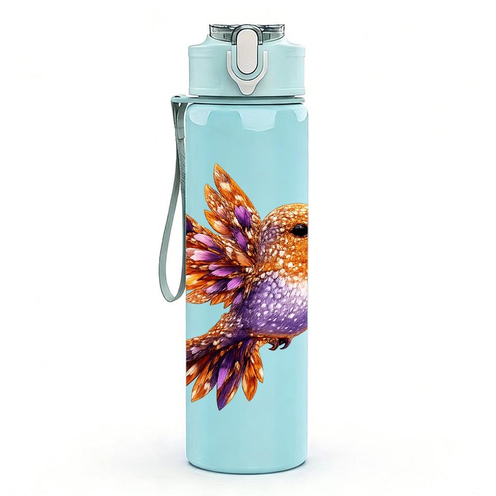 1PC Colorful Hummingbird Illustration 750ml Color Plastic Sports Water Bottle Leakproof Flip Straw Lid Suitable for Sports Office Home Use
