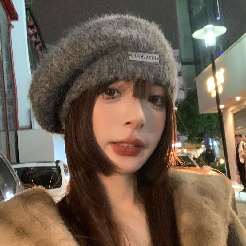 Winter versatile big head circumference knitted beret women