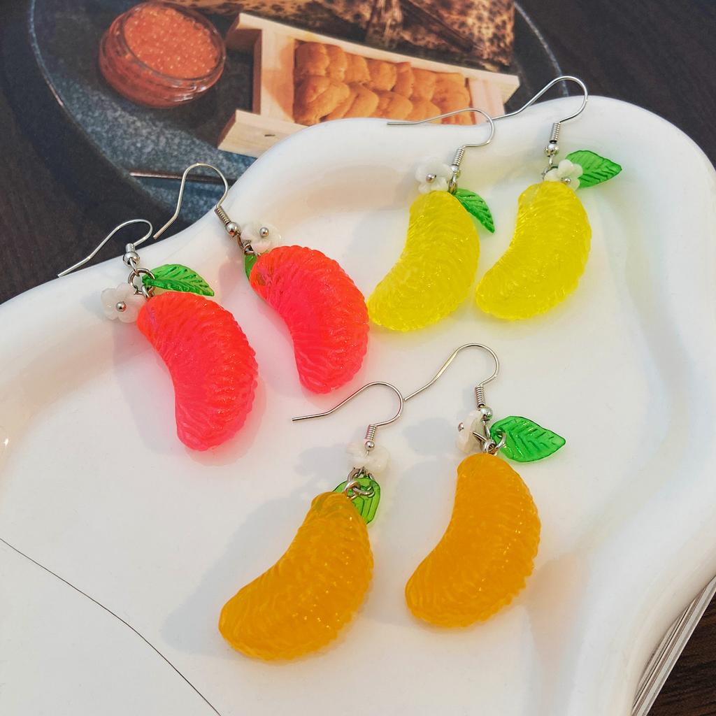 2026 Internet Celebrity Green Leaf Orange Red Pomelo Earrings Handmade Fun Orange Earrings Simulated Food Summer Fruit Earrings
