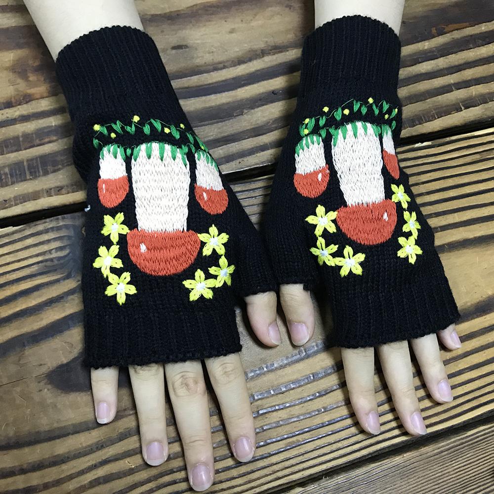 Mushroom Gloves, Winter Warm Half-Finger Fingerless Women's Cold-Proof Mittens Long Warm Women's Knitted Mushroom Gloves