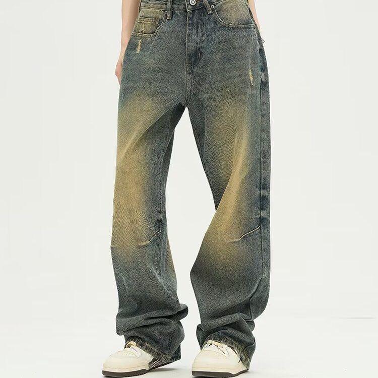 

Американские потертые джинсы в стиле ретро с широкими штанинами - Мужские модные свободные прямые повседневные брюки 3XL