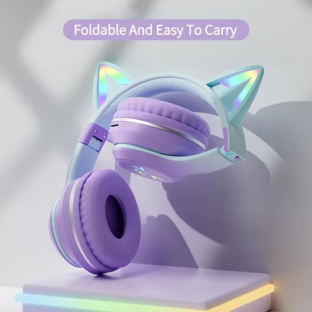 Xiaomi RGB Luminous Cat Ears Wireless Bluetooth Headphones With Microphone Headset Gamer Girl Call Noise Reduction Hifi Sale Handfree