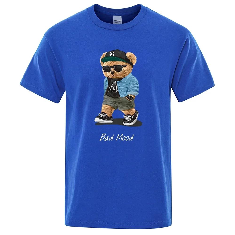 Men's Summer Casual T-Shirt Silent Teddy Bear Print Short Sleeve Shirt Hip Hop Loose Harajuku  Versized T Shirt Graphic T Shirts