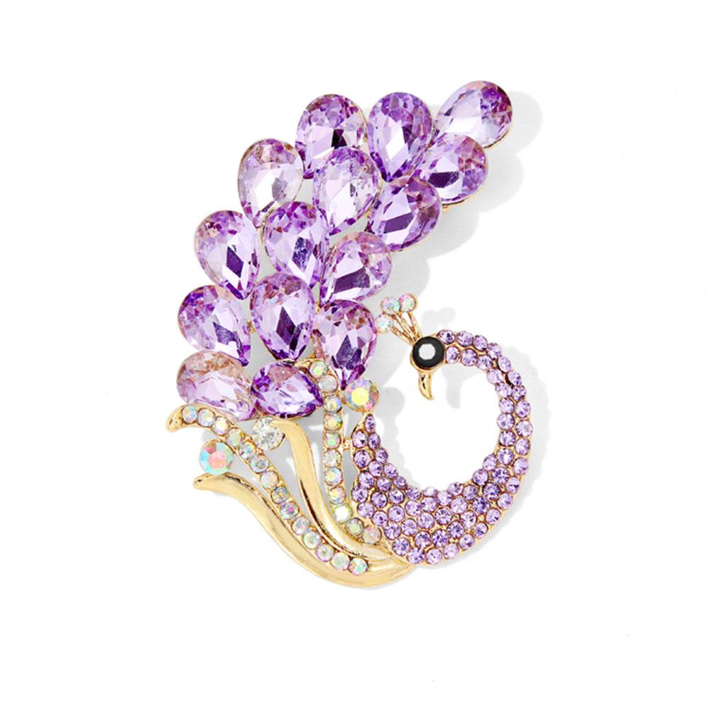 Delicate Cubic Zirconia Phoenix Brooches Elegant Purple Crystal Bird Peacock Brooch Pin for Woman Trendy Badges Jewelry Buckles