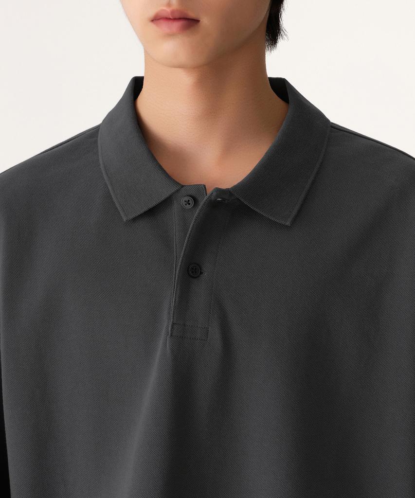 MUSINSA STANDARD Oversized Crop Pique Polo Shirt [Dark Grey]