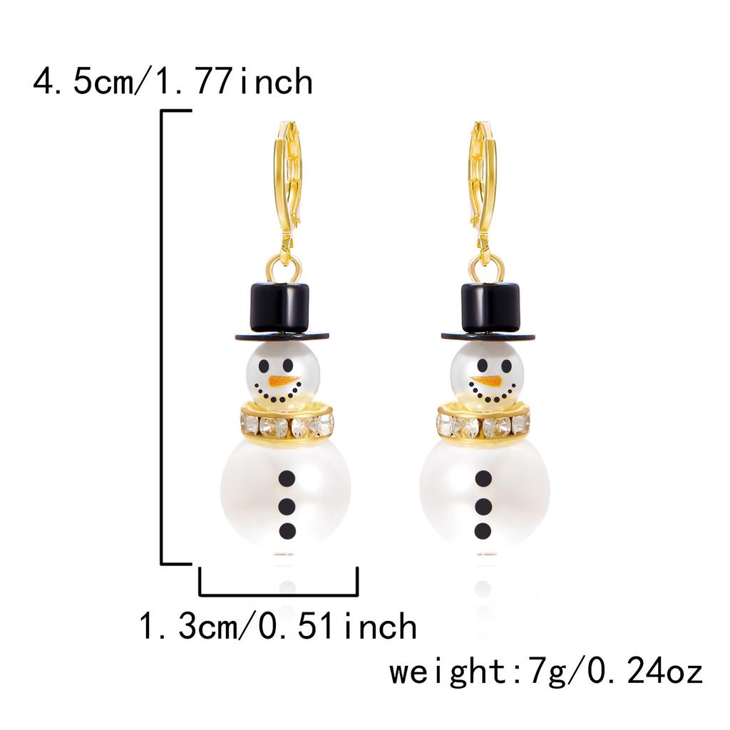 1 Pair of Fashion Christmas New Year Earrings Creative Pearl and Diamond Snowflake Snowman Christmas Earrings Crystal Holiday Ear Hook Zircon Earrings