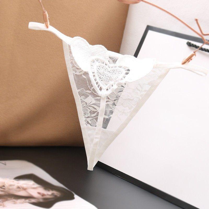 Women's Sexy Lace Underwear G-string T-back Thong Transparent Lingerie with Bow Detail Cute Pearls Embellished Back Bow Panties