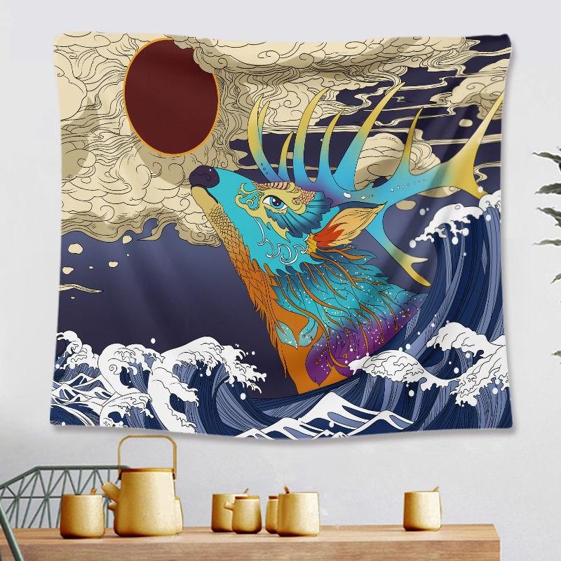 Japanese Tavern Sea Wave Tapestry Ghost Samurai Decorative Tapestry Room Decoration Home Decor Dorm Wall Hanging Backdrop Cloth