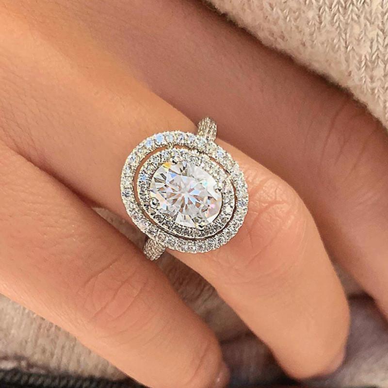 CopperCubic Zirconia Oval Shaped Rings for Women High Quality Engagement Wedding Trend Eternity Jewelry