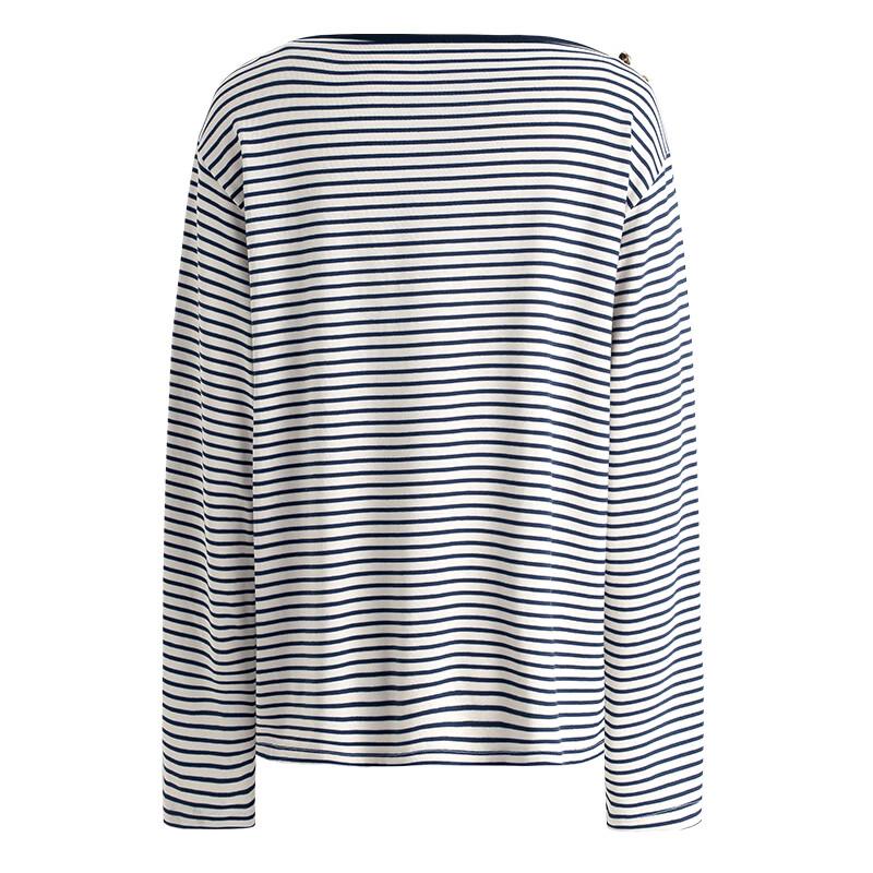 Navigare Women's Striped Cotton Long Sleeve Off-Shoulder T-Shirt