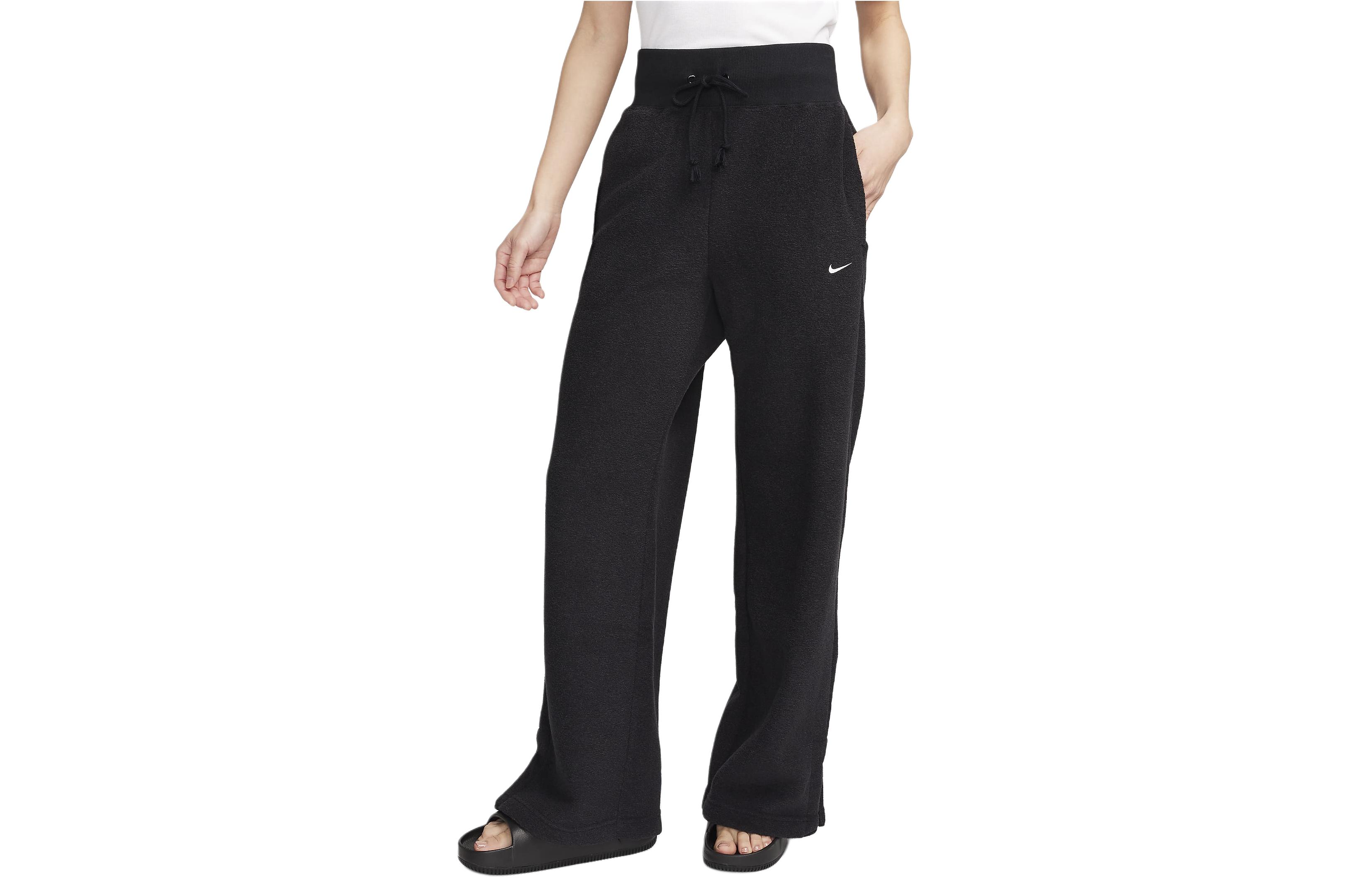 

Nike Sportswear Phoenix Plush Solid Color Logo Lace Up Wide Leg Fleece Lined Casual Pants Women s Black FN3623-010 XS