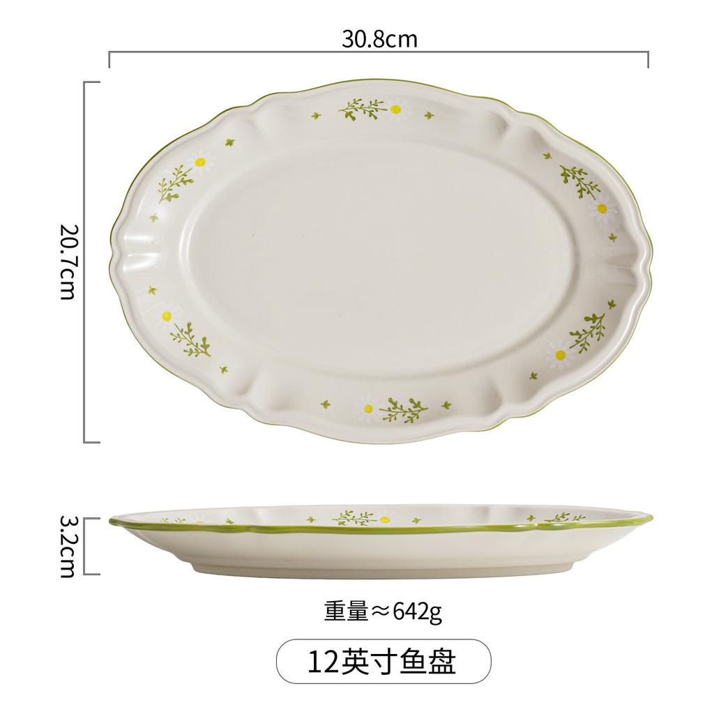 Lace Small Fresh Tableware High Value Ceramic Bowl Underglaze Color Household Bowl Set Large Capacity Binaural Bowl